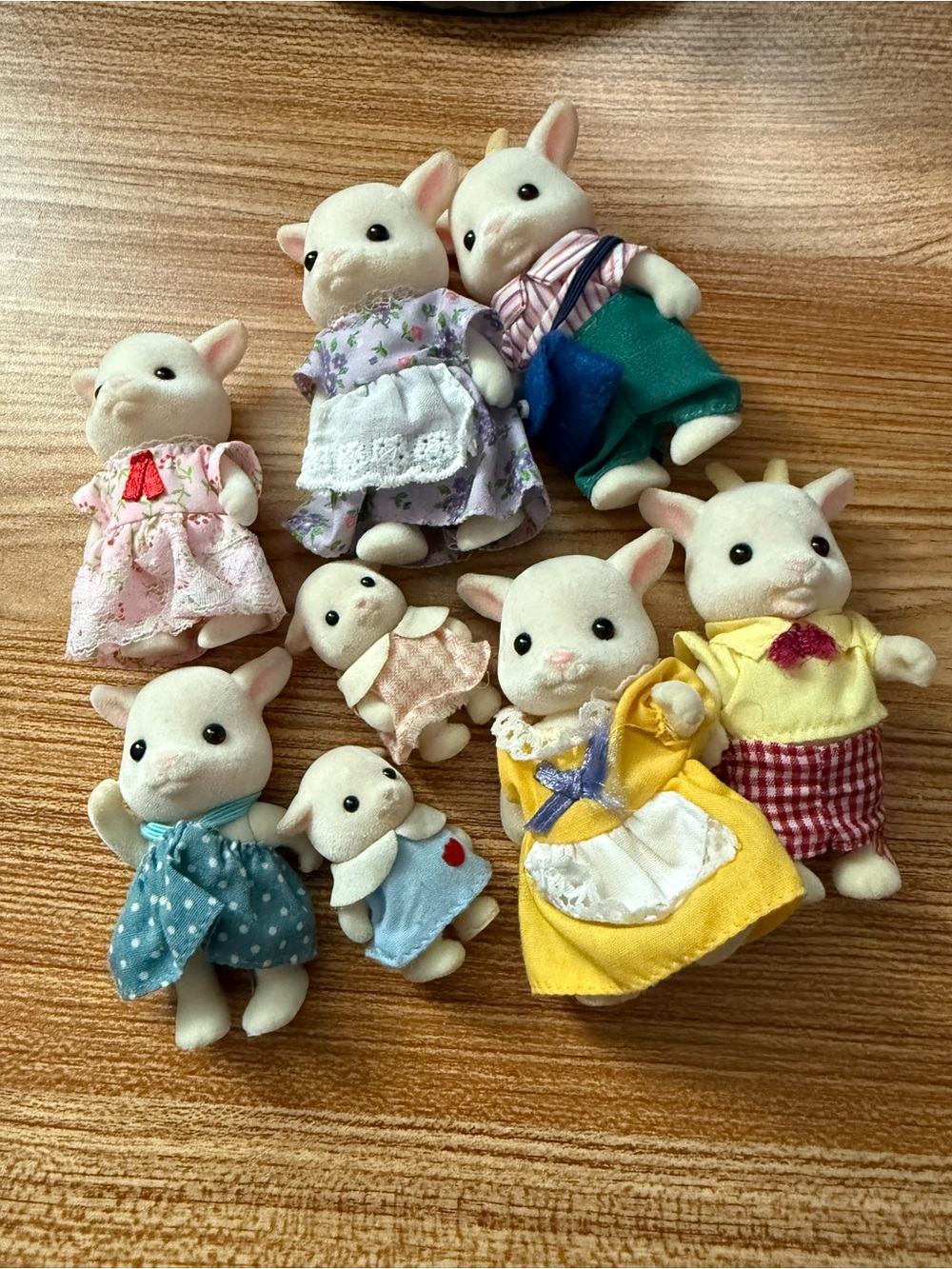 Plush Animal Family Set - Cream Plush Rabbits with Pastel Clothing